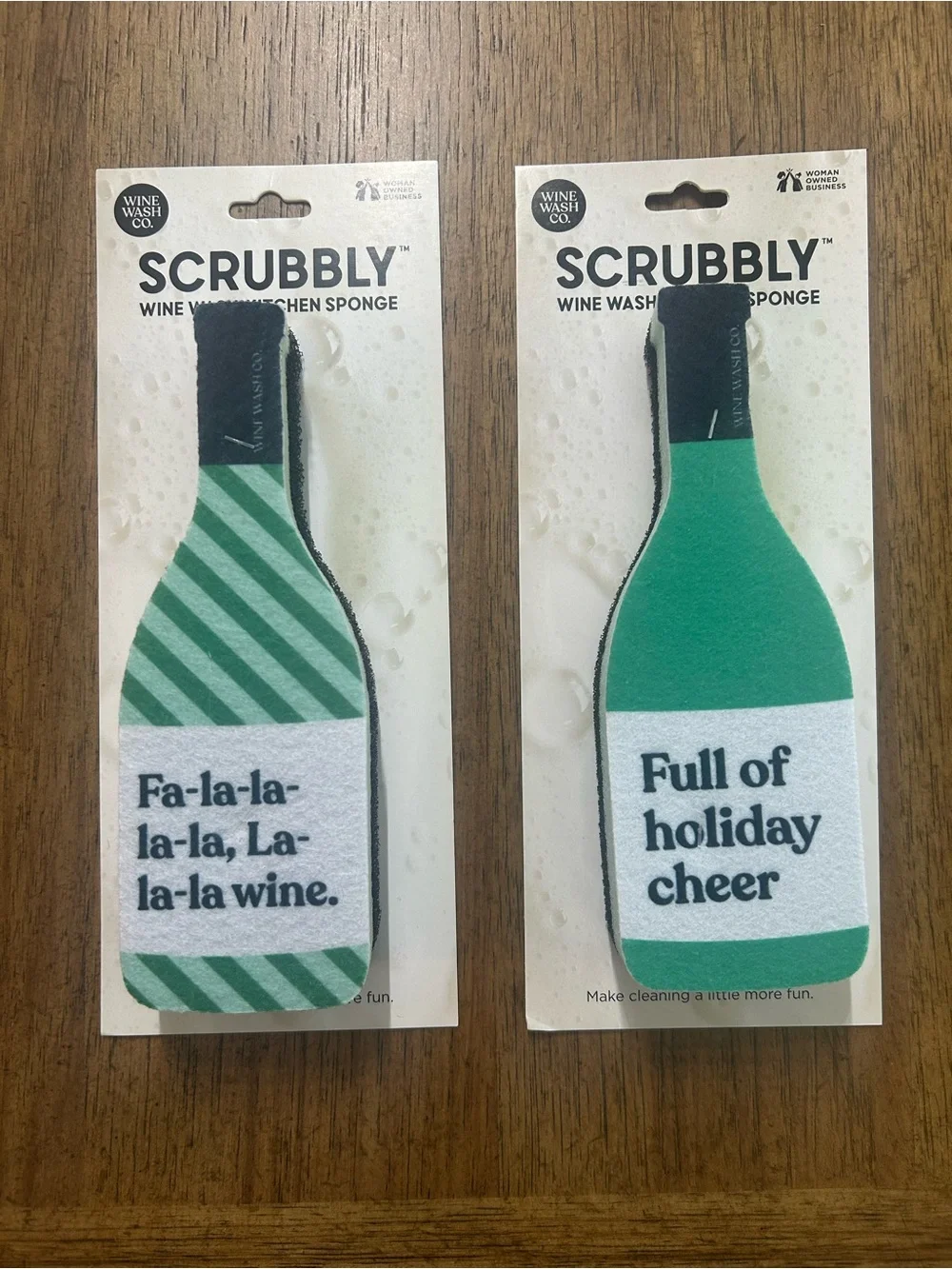 “Fa-la-la-la-la, La-la-la wine” and “Full of holiday cheer” 🍷🧽 kitchen sponges 🆕
